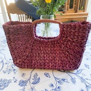 Woven Straw Tote Bag in Deep Plum - Women Bags